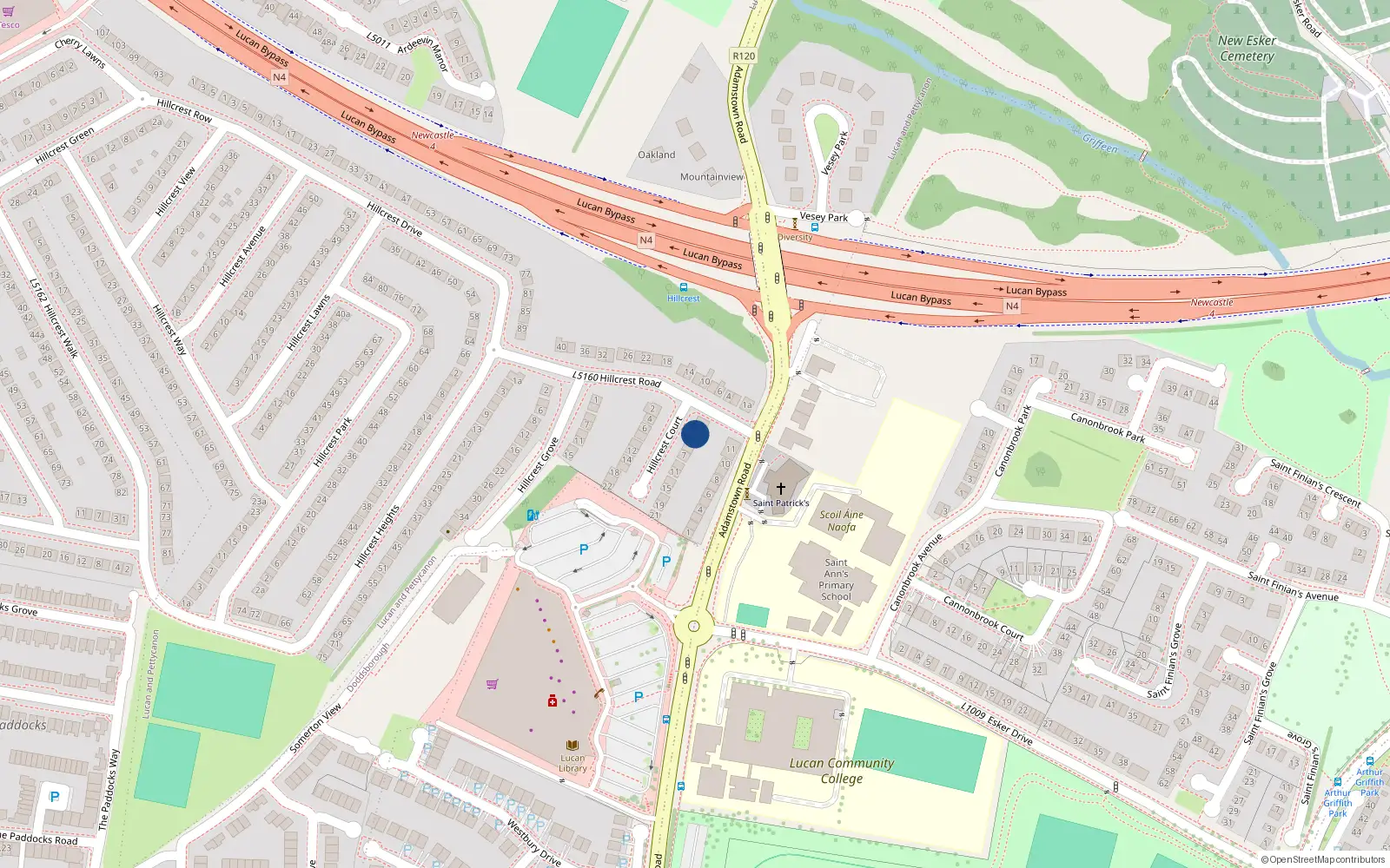 Overhead map showing the location of 1 Hillcrest Court, Hillcrest, Lucan