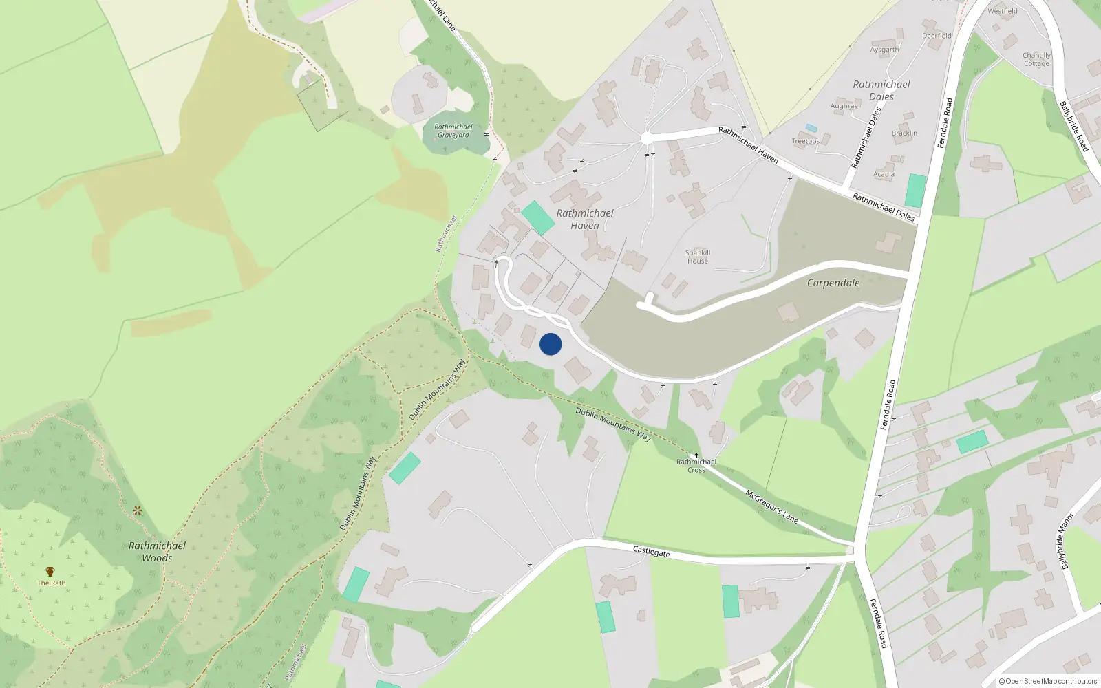 Overhead map showing the location of 1 Hillfield, Rathmichael