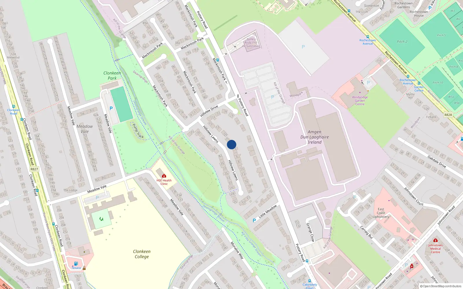 Overhead map showing the location of 1 Hillview Lawn, Off Pottery Road, Dun Laoghaire