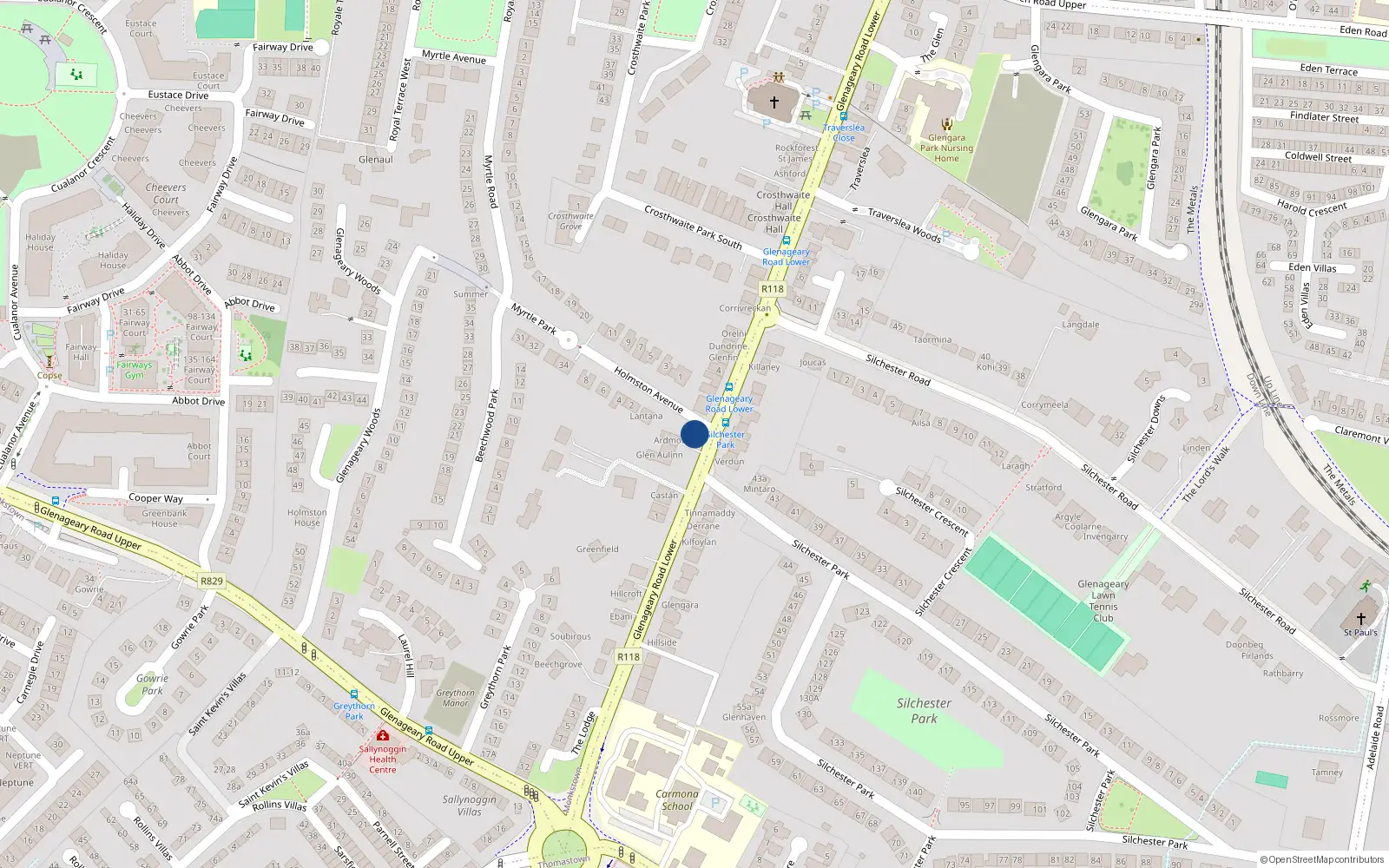Overhead map showing the location of 1 Holmston Avenue, Dun Laoighaire, Co Dublin