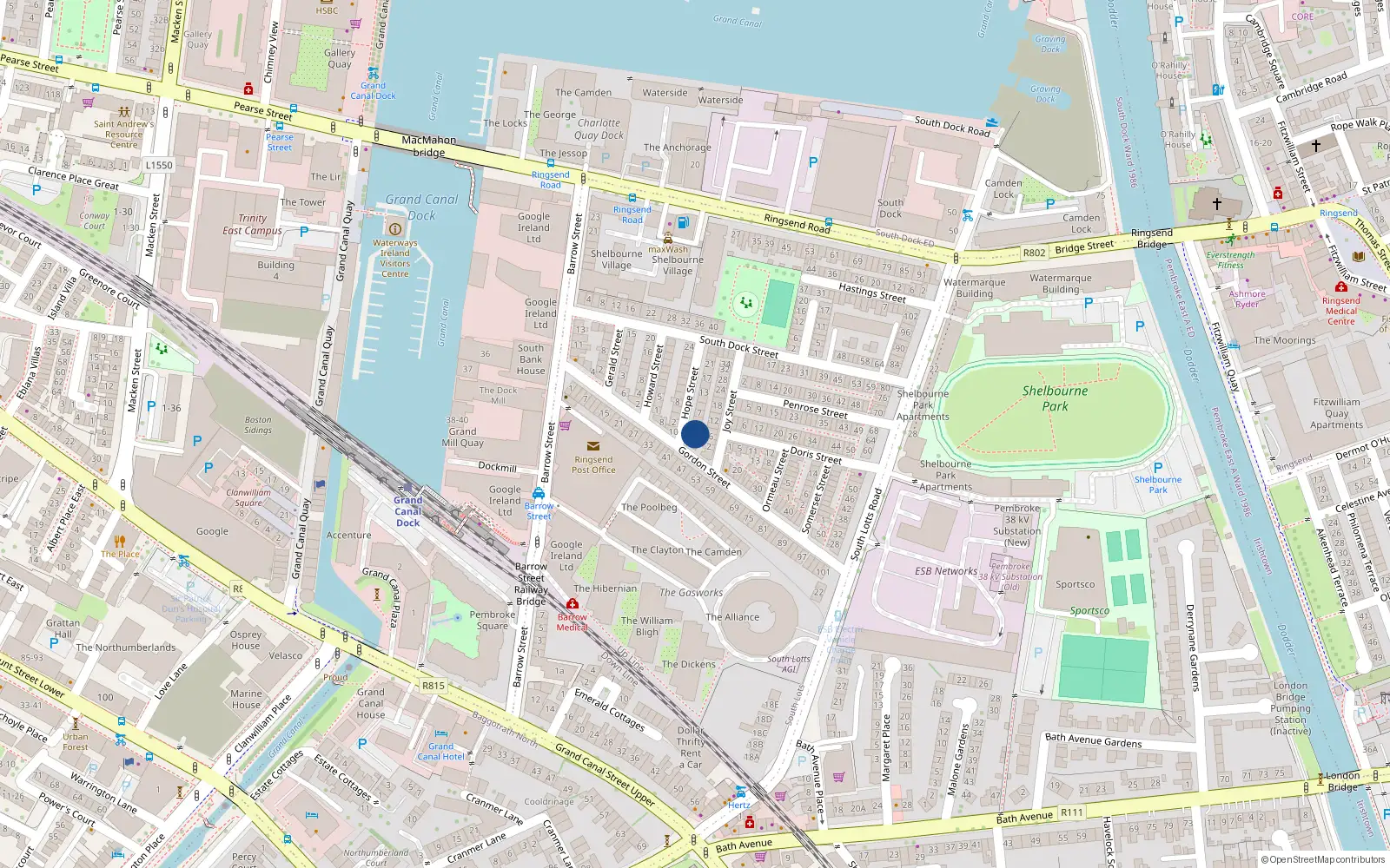 Overhead map showing the location of 1 Hope Street, Dublin 4