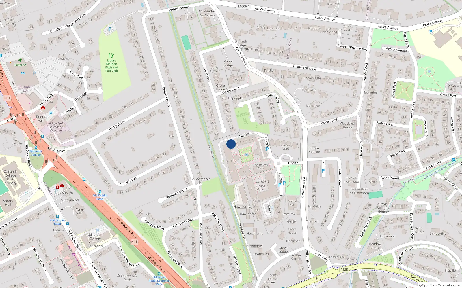 Overhead map showing the location of 1 House 5 Linden Square, Grove Avenue, Blackrock