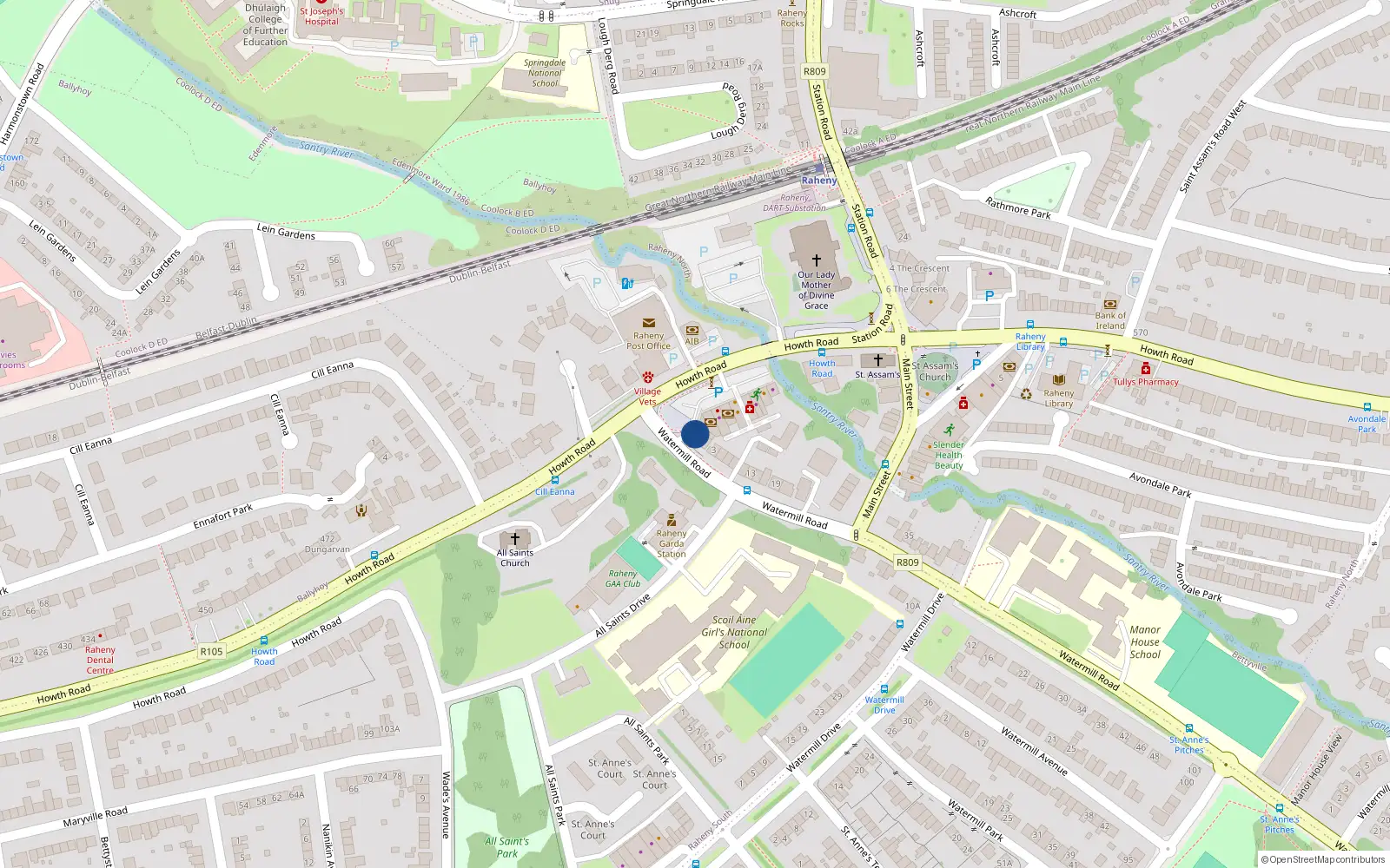 Overhead map showing the location of 1 Howth Road, Dublin 3
