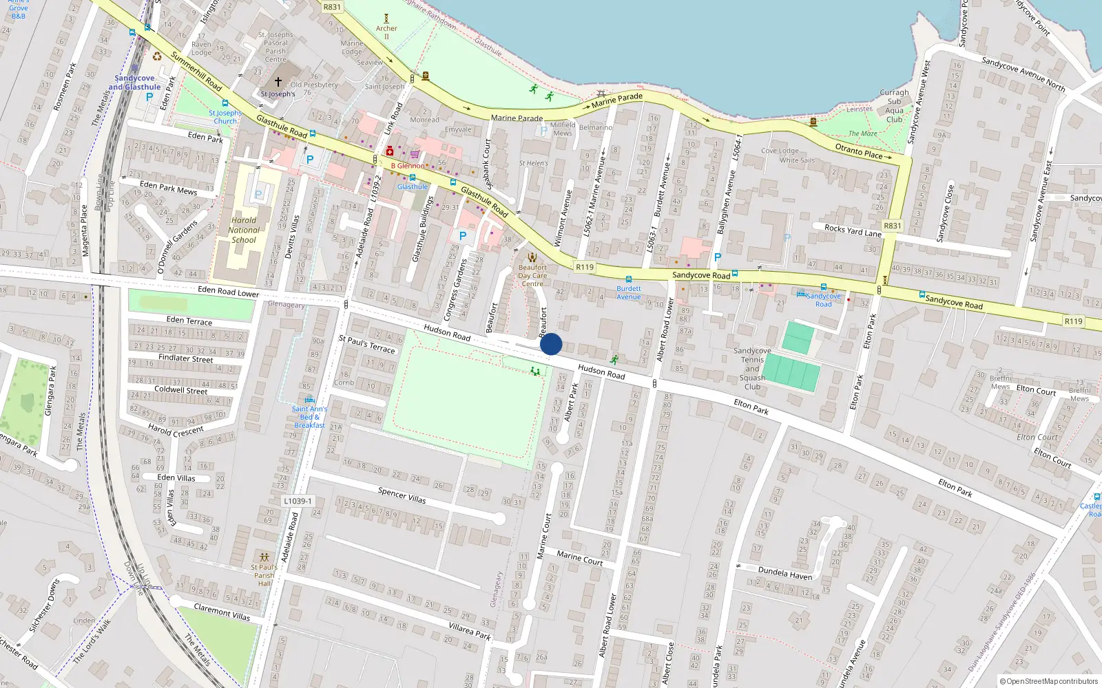 Overhead map showing the location of 1 Hudson Road, Dublin
