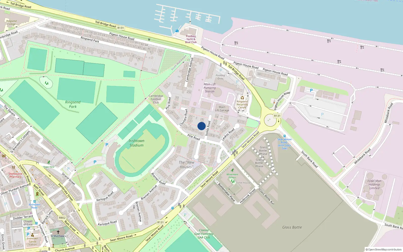 Overhead map showing the location of 1 Isolda Road, Dublin 4