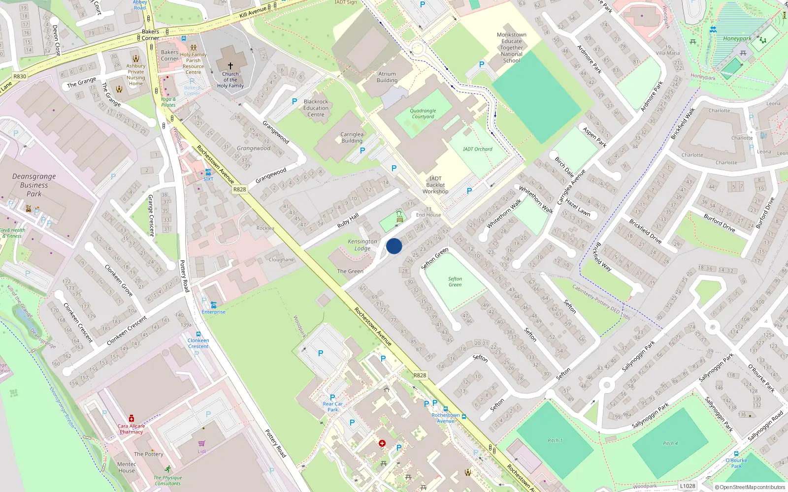 Overhead map showing the location of 1 Kensington Manor, Dún Laoghaire