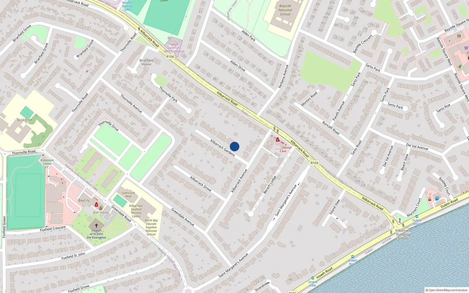 Overhead map showing the location of 1 Kilbarrack Gardens, Dublin 5, Dublin