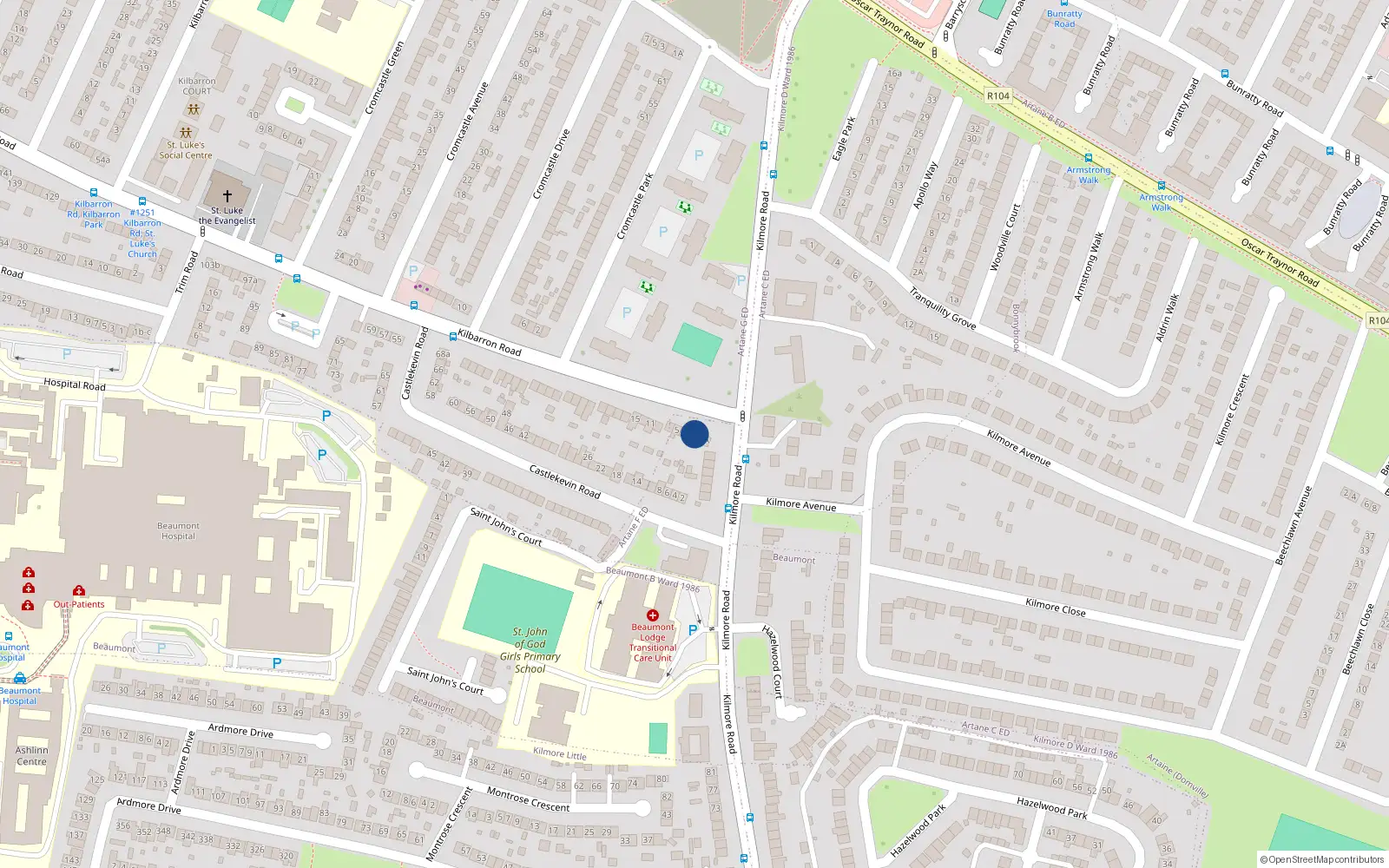 Overhead map showing the location of 1 Kilbarron Road, Dublin 5