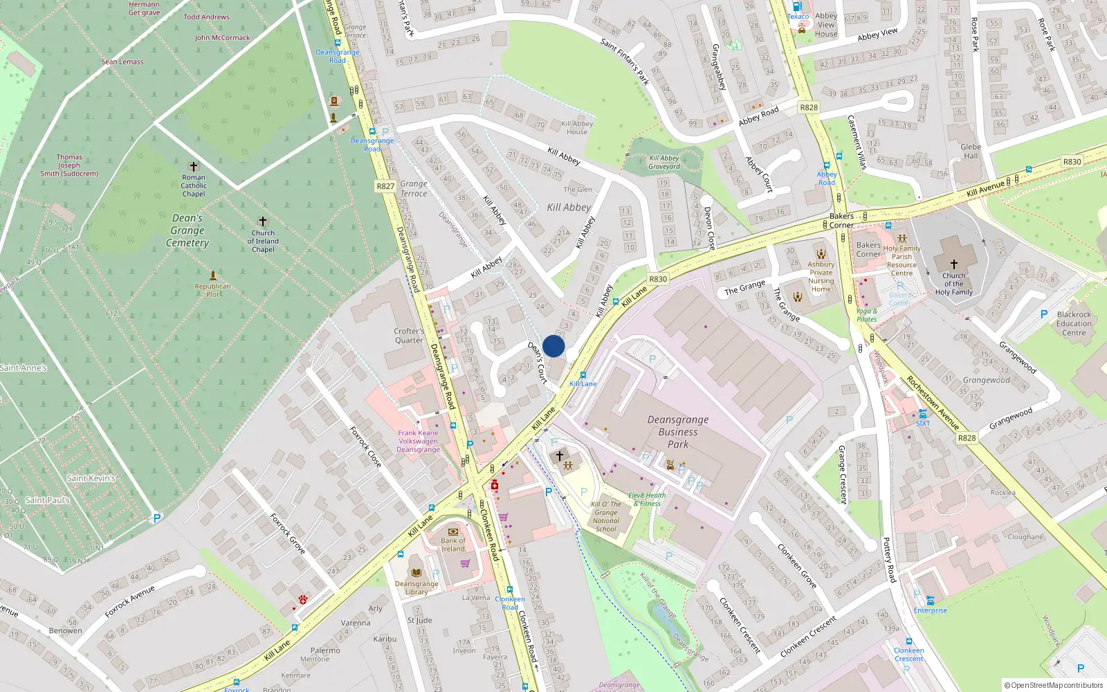 Overhead map showing the location of 1 Kill Abbey, Blackrock