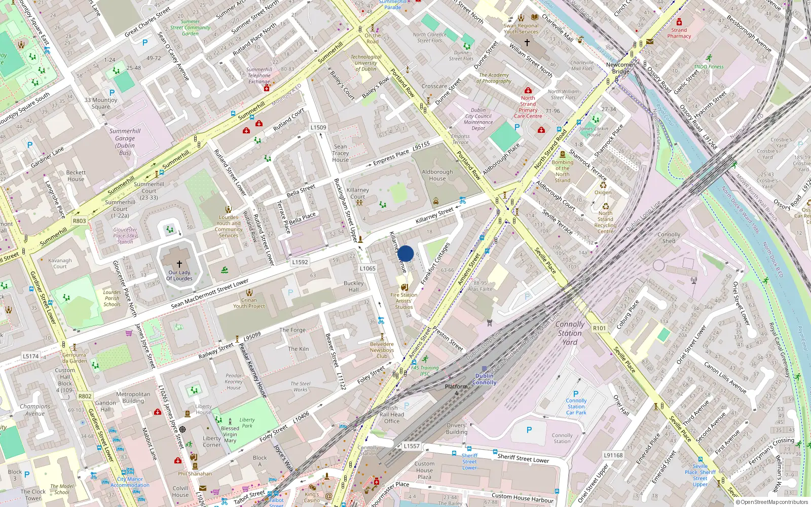 Overhead map showing the location of 1 Killarney Avenue, Dublin 1, Dublin