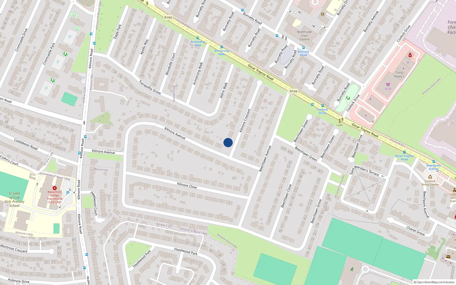 Overhead map showing the location of 1 Kilmore Crescent, Dublin 5