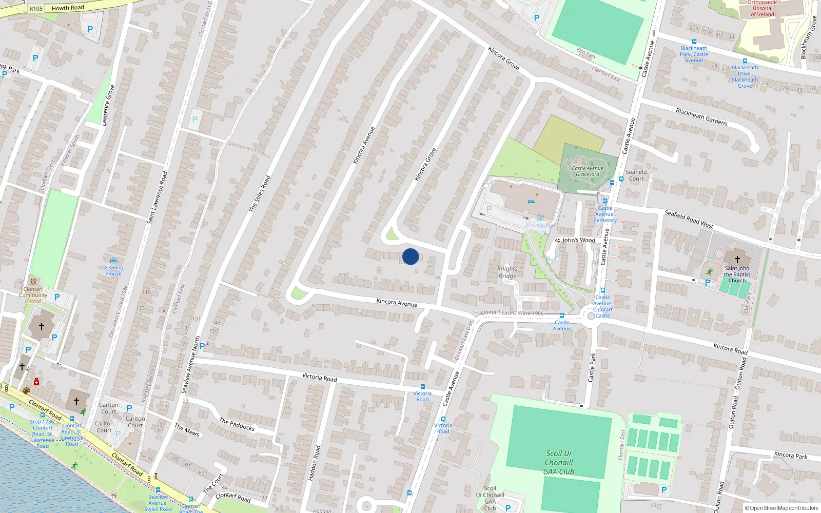 Overhead map showing the location of 1 Kincora Drive, Dublin 3