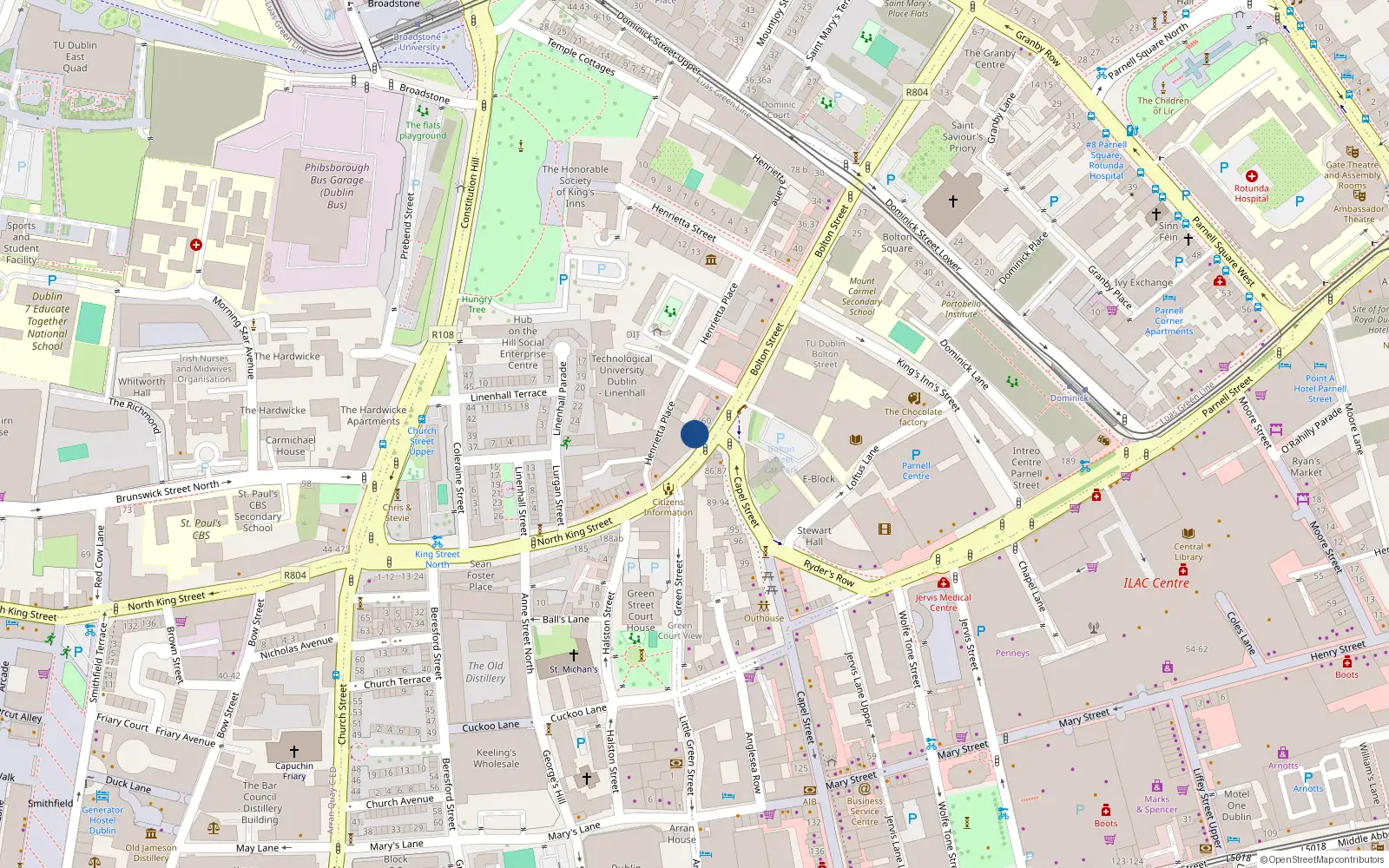 Overhead map showing the location of 1 Kingsmill Court, Bolton St, Dublin City