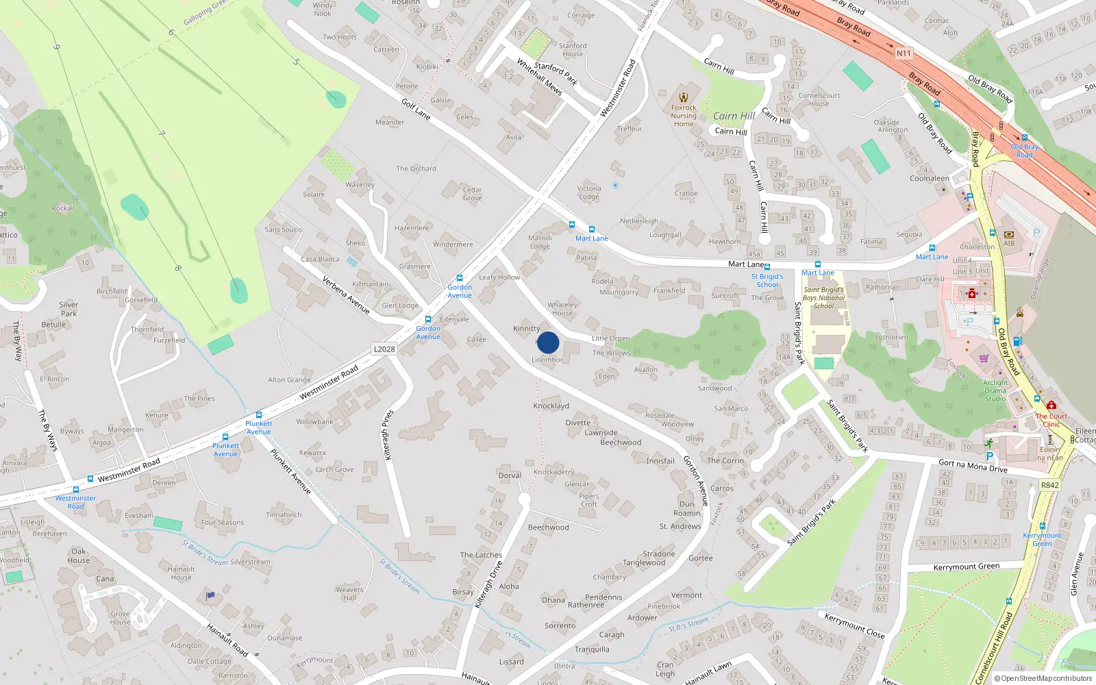 Overhead map showing the location of 1 Kinloch, Gordon Avenue, Dublin 18