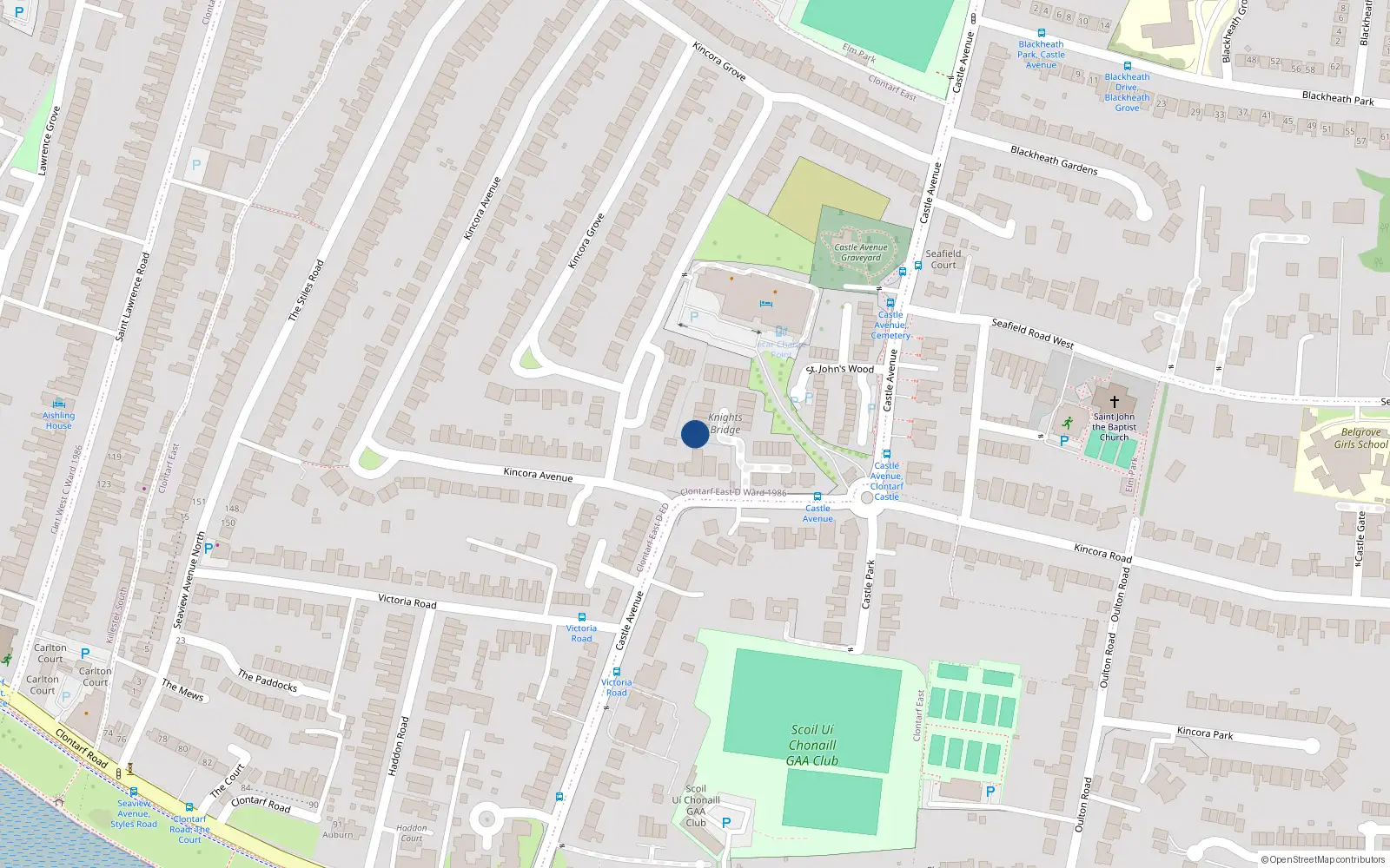 Overhead map showing the location of 1 Knights Bridge, Castle Avenue, Clontarf Dublin 3