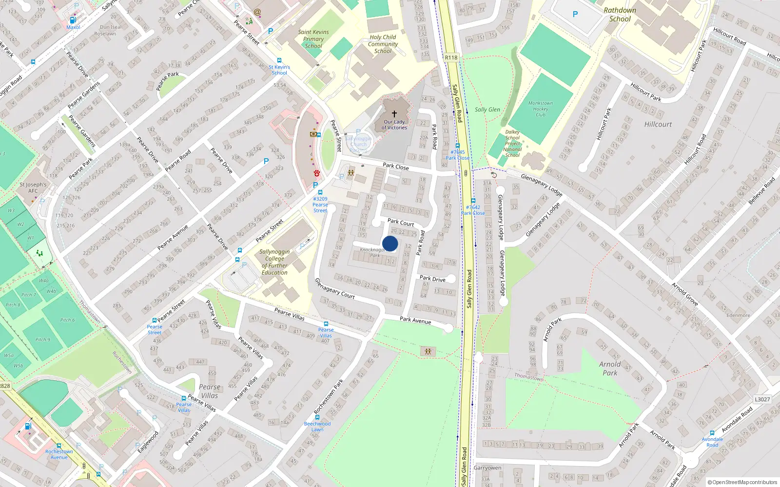 Overhead map showing the location of 1 Knocknagarm Park, Glenageary, Dublin
