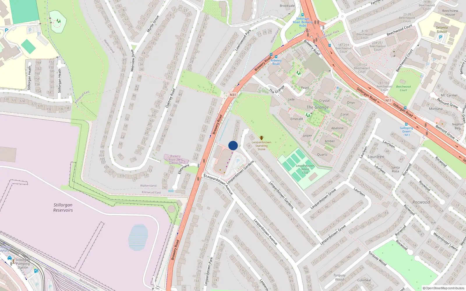 Overhead map showing the location of 1 Leopardstown Oaks, Dublin