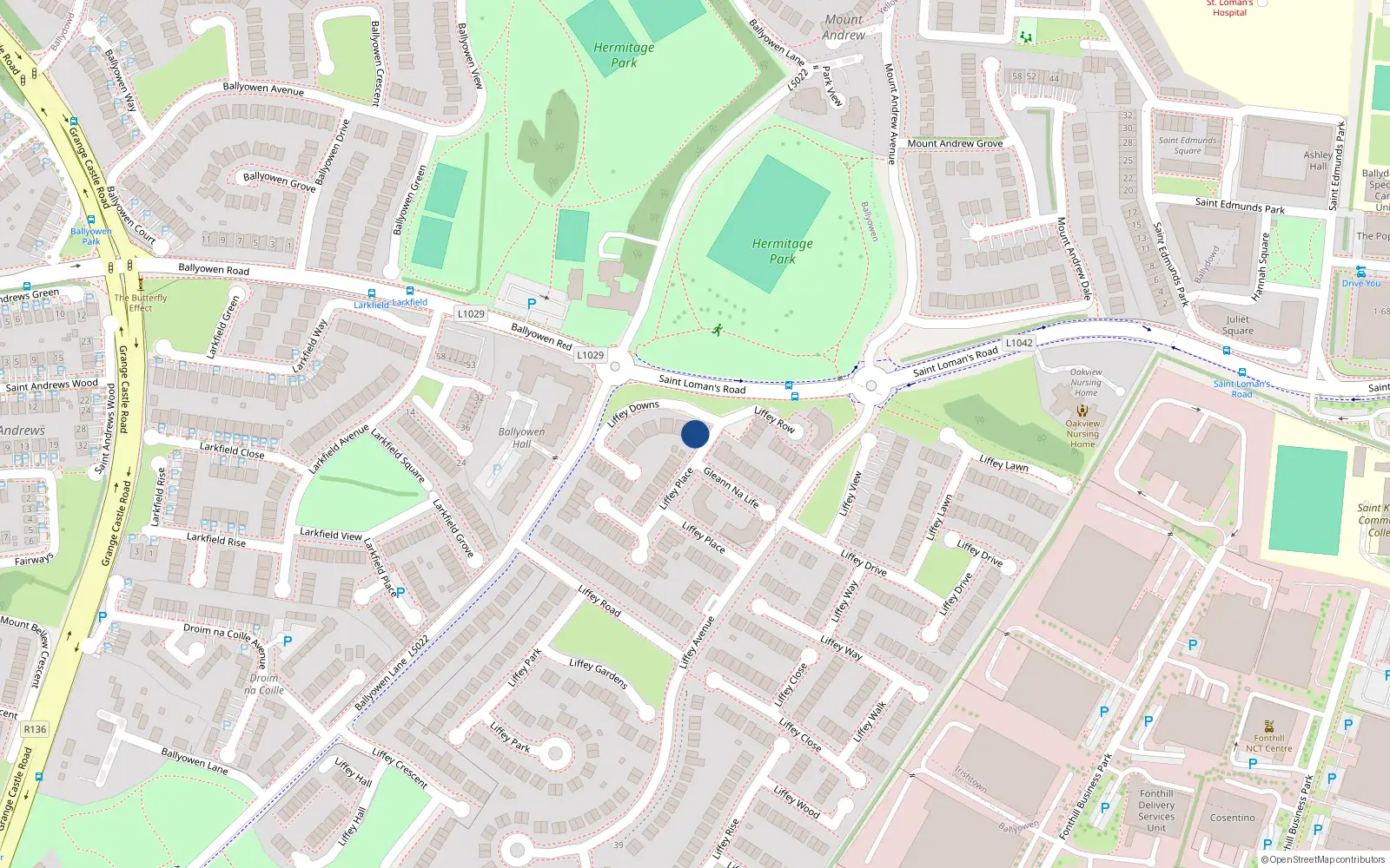 Overhead map showing the location of 1 Liffey Downs, Lucan