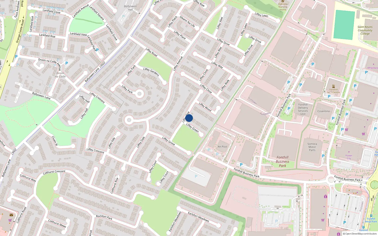 Overhead map showing the location of 1 Liffey Green, Lucan