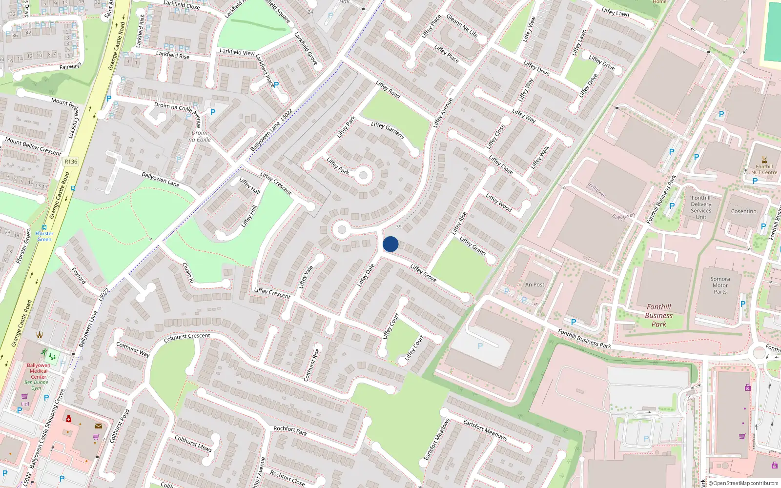 Overhead map showing the location of 1 Liffey Grove, Lucan, Dublin