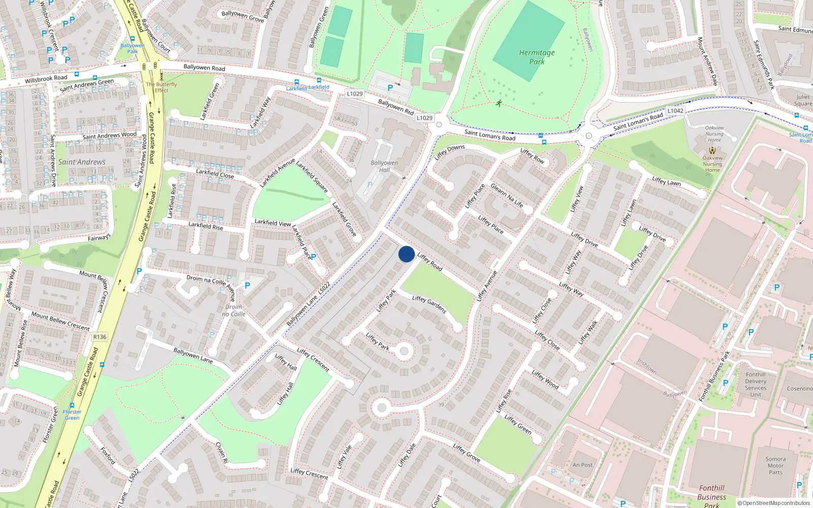 Overhead map showing the location of 1A Liffey Park, Lucan
