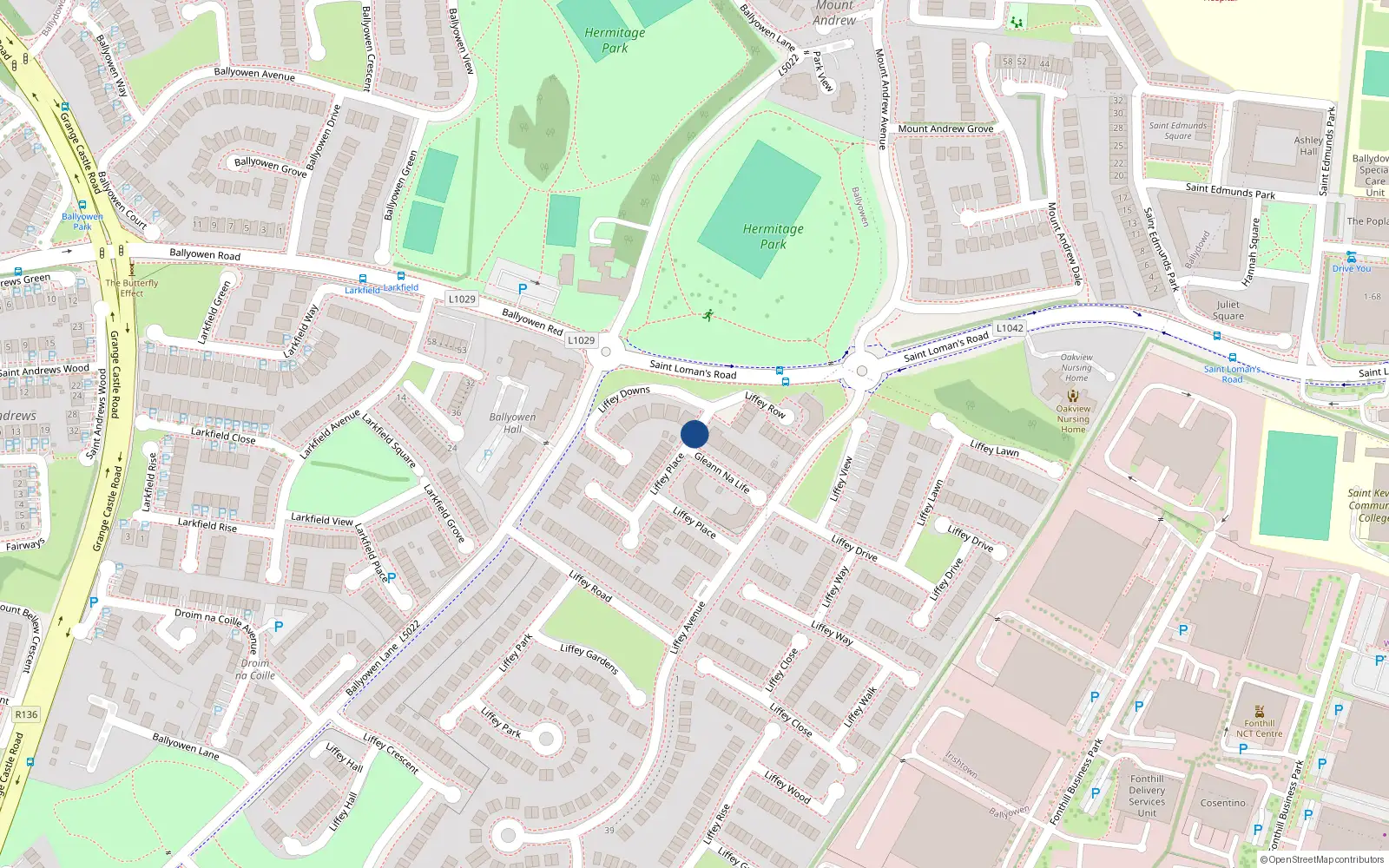 Overhead map showing the location of 1 Liffey Place, Lucan