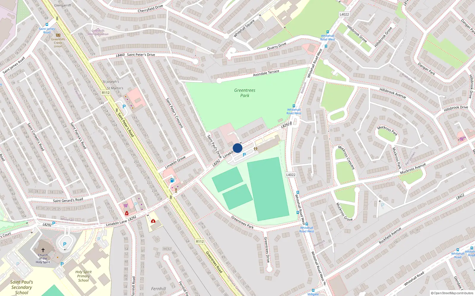 Overhead map showing the location of 1 Limekiln Lane, Greenhills