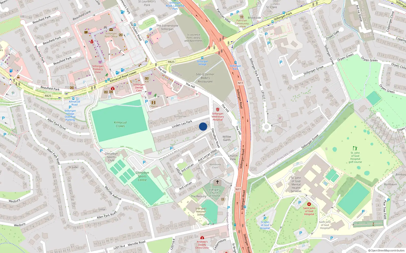 Overhead map showing the location of 1 Linden Lea Park, Stillorgan