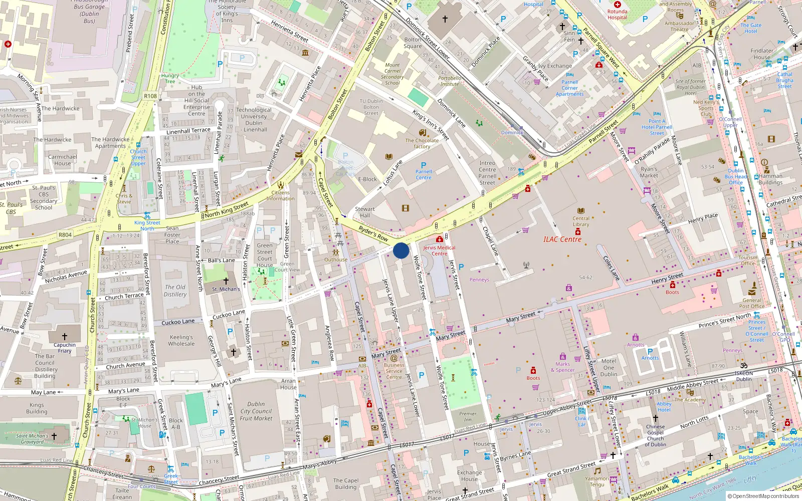 Overhead map showing the location of 1 Loftus Court, Parnell St, Dublin 1