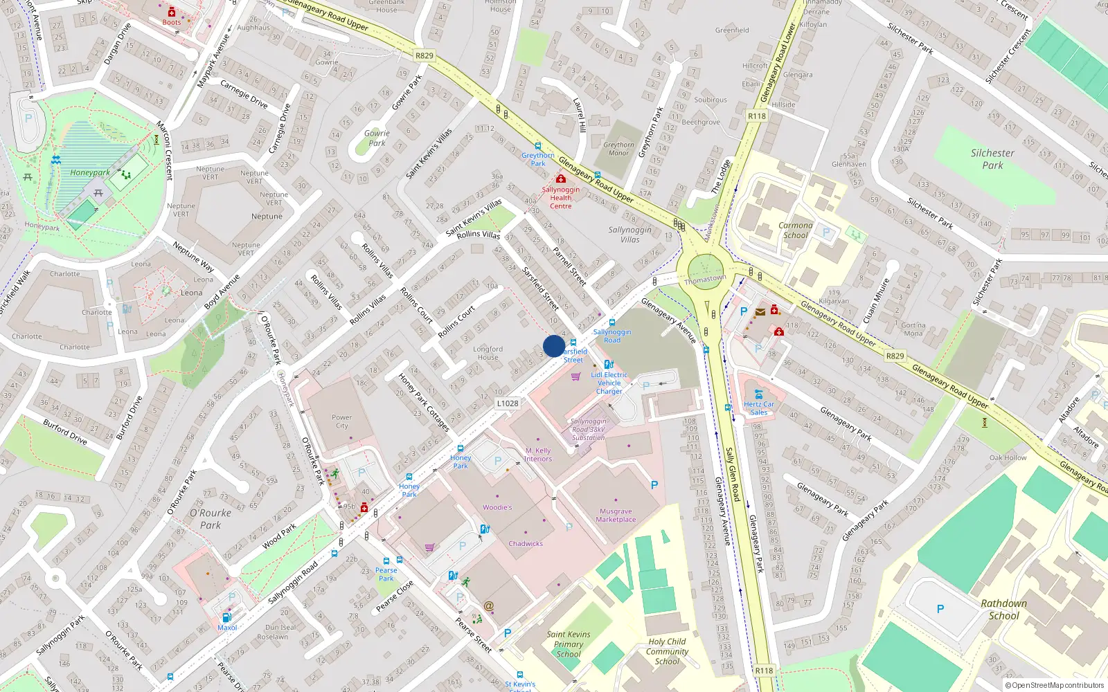 Overhead map showing the location of 1 Longford Villas, Sallynoggin Road Lower, Sallynoggin