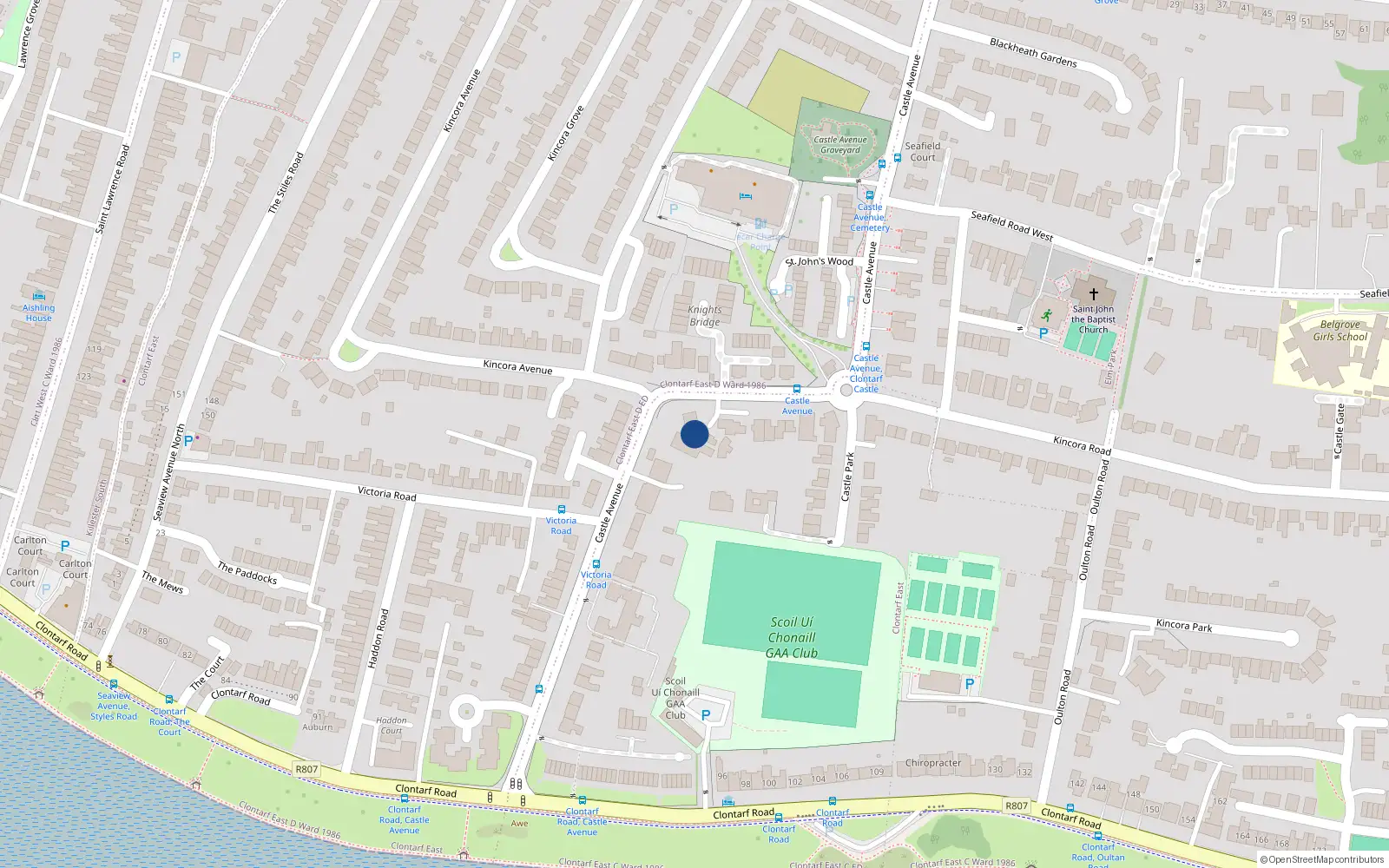 Overhead map showing the location of 1 Lucerne, 39 Castle Avenue, Clontarf Dublin 3