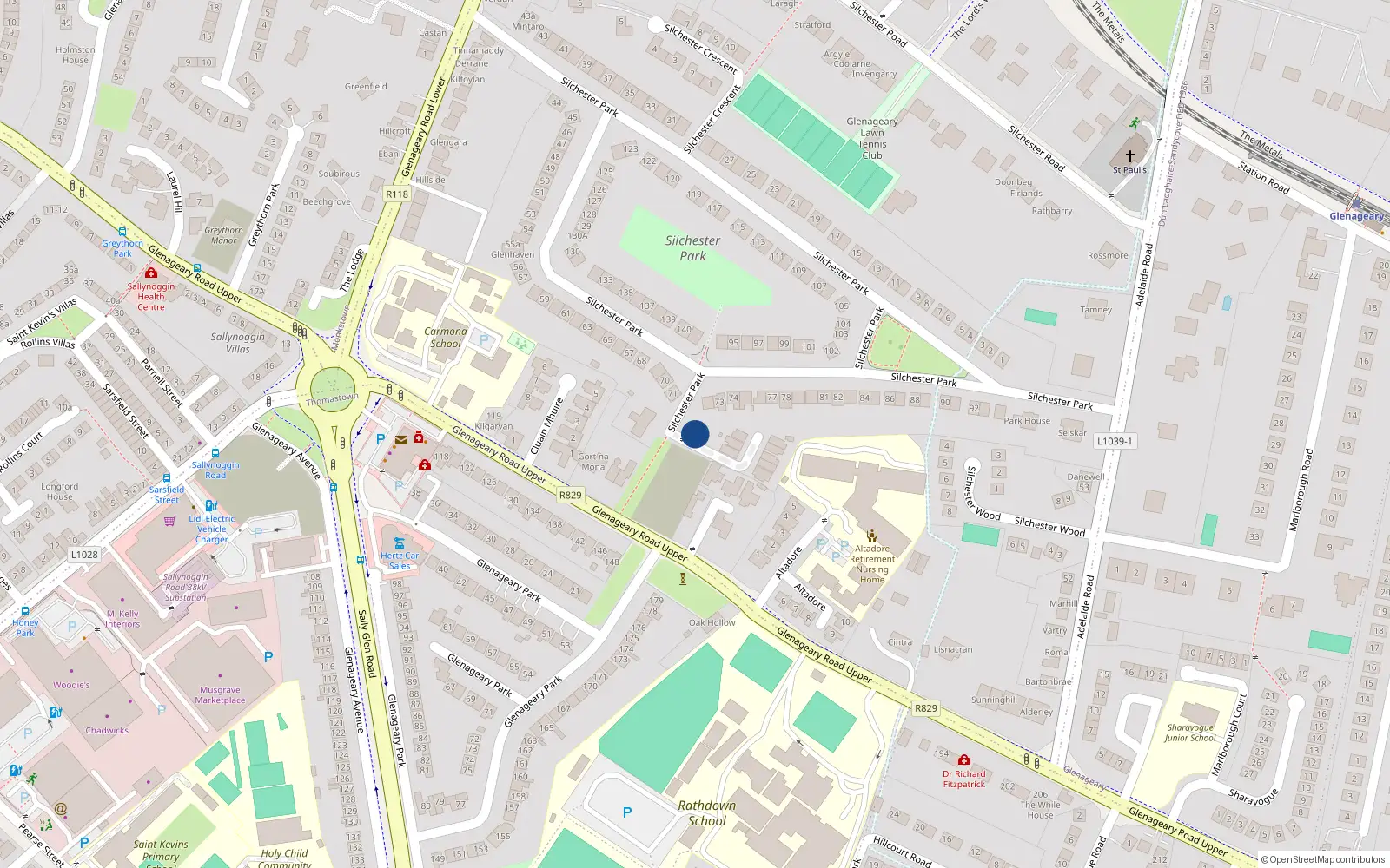 Overhead map showing the location of 1 Lynnwood, Silchester Park, Glenageary