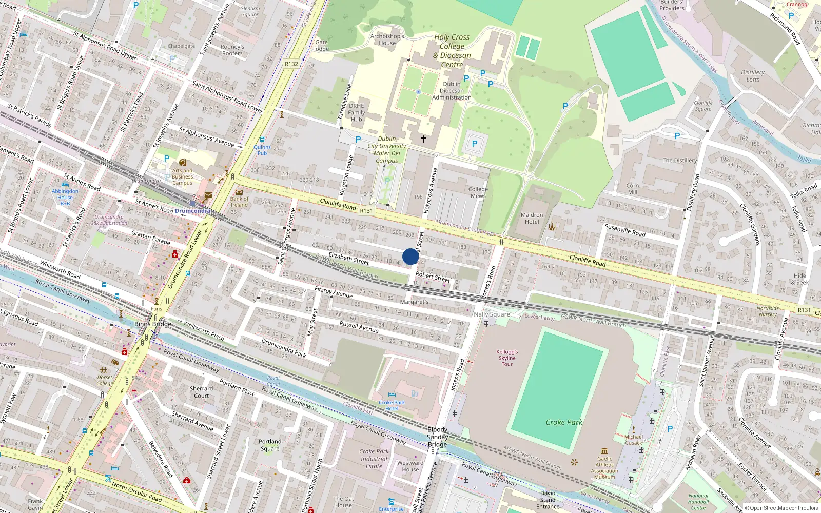 Overhead map showing the location of 1 Mabel St, Drumcondra, Dublin 3