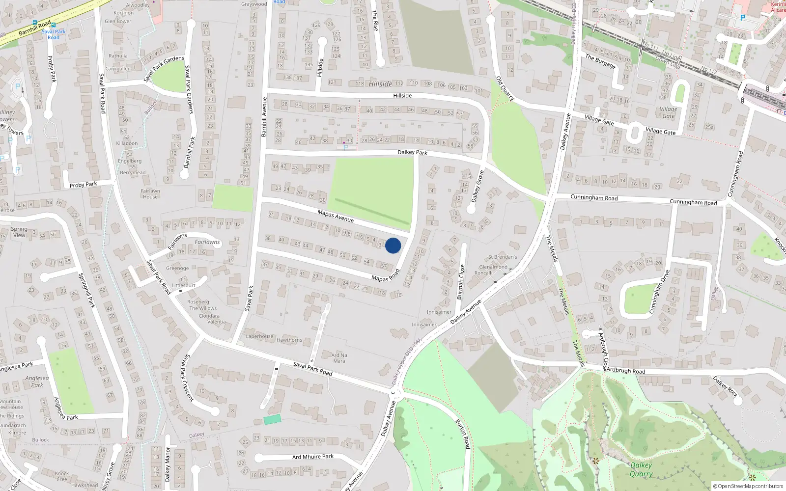 Overhead map showing the location of 1 Mapas Avenue, Dalkey, Co Dublin