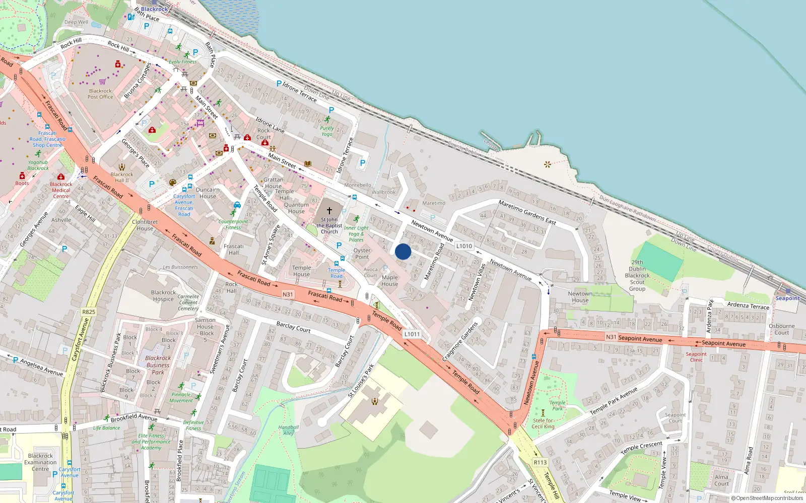 Overhead map showing the location of 1 Maretimo Place, Blackrock, Dublin