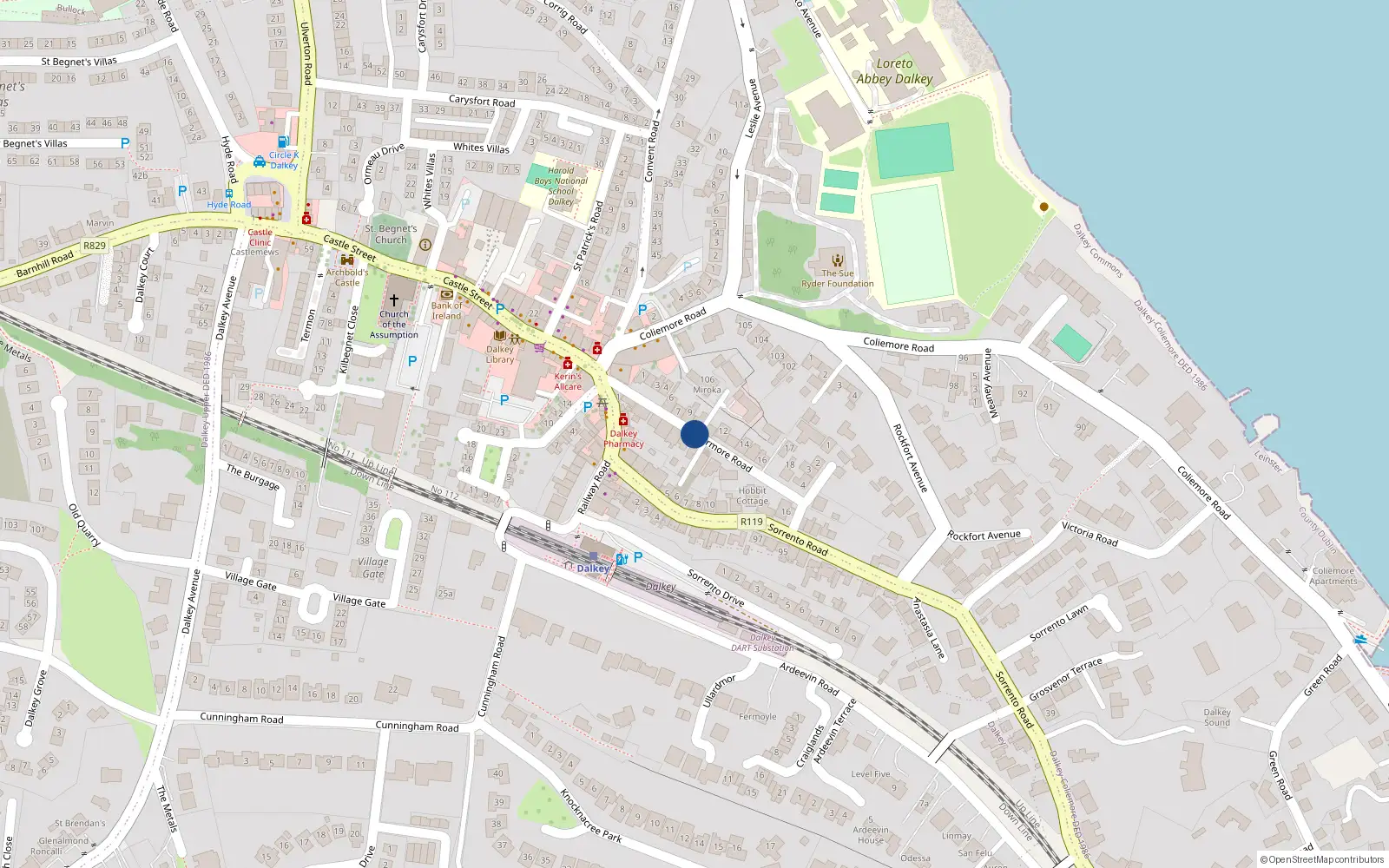 Overhead map showing the location of 1 Marian Villas, Tubbermore Road, Dalkey