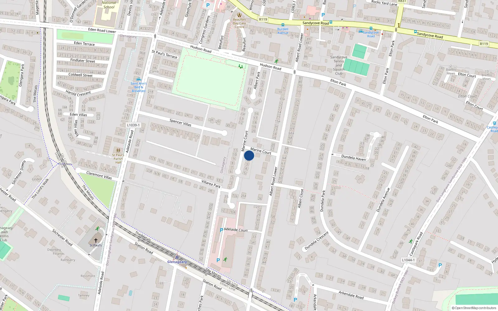 Overhead map showing the location of 1 Marine Court, Co Dublin