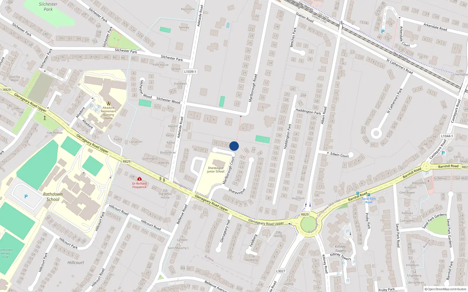 Overhead map showing the location of 1 Marlborough Court, Dublin