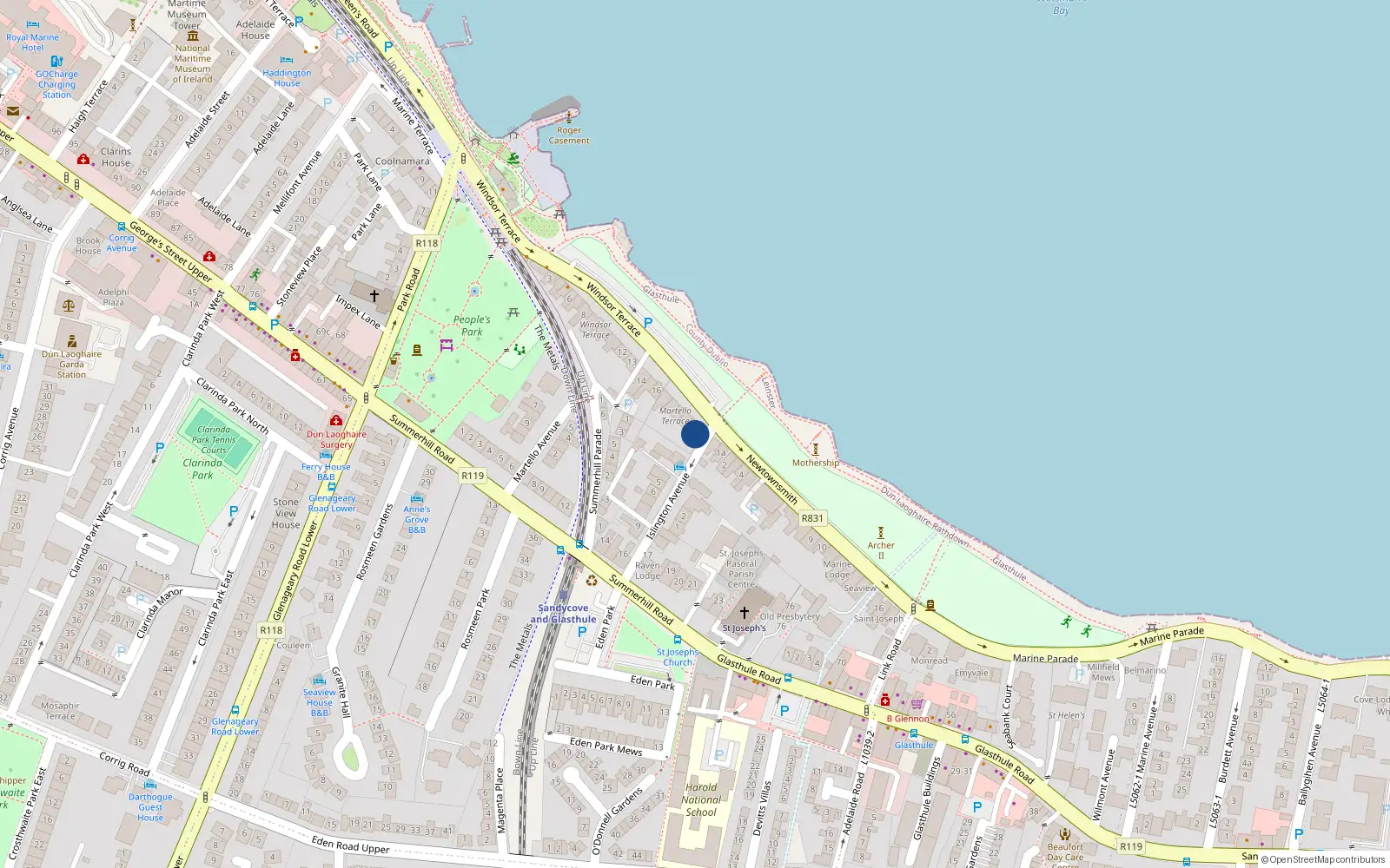 Overhead map showing the location of 1 Martello Terrace, Dublin