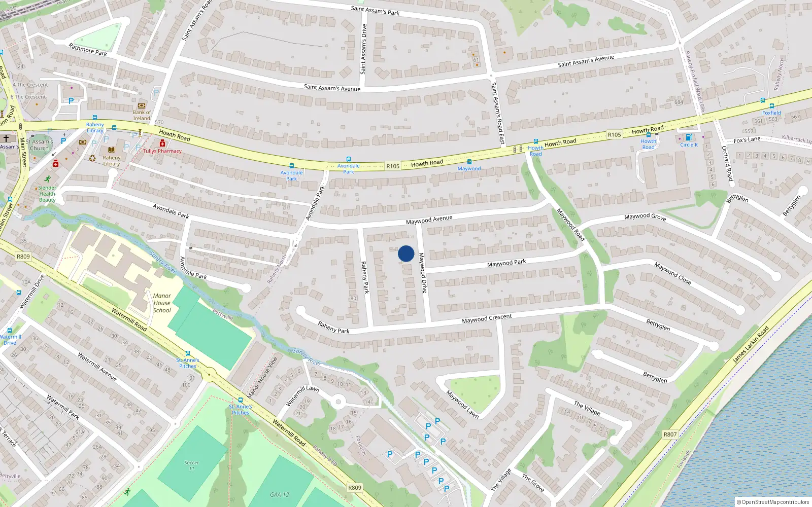 Overhead map showing the location of 1 Maywood Drive, Dublin 5