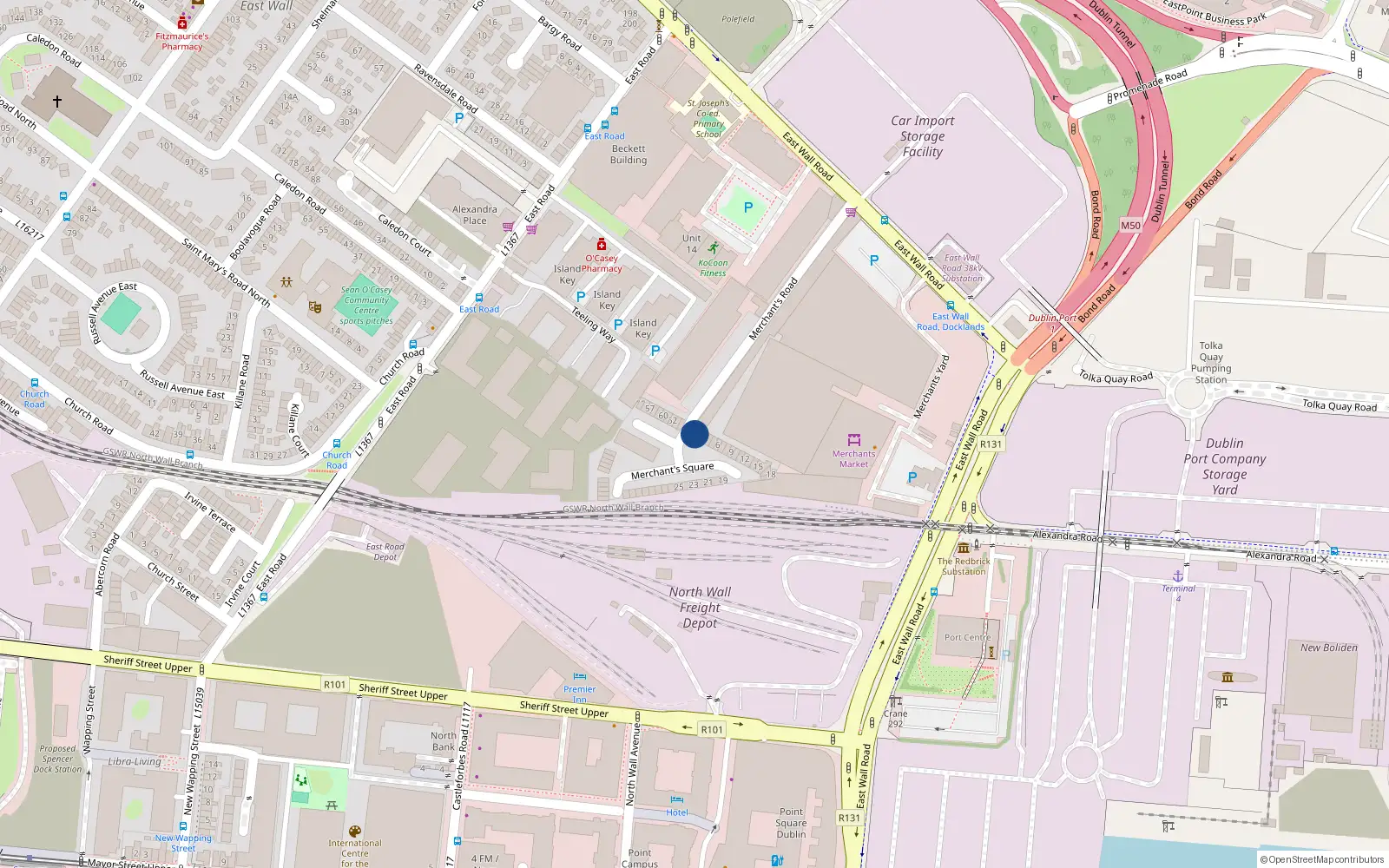 Overhead map showing the location of 1 Merchants Square, East Wall, Dublin 3