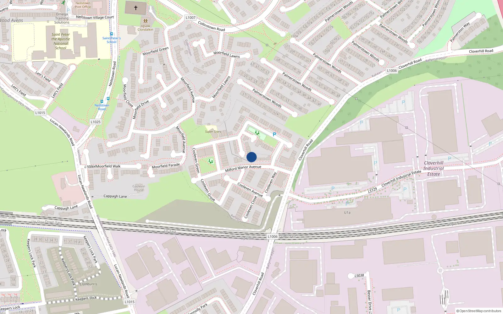 Overhead map showing the location of 1, 1 Milford Manor Avenue, Dublin 22