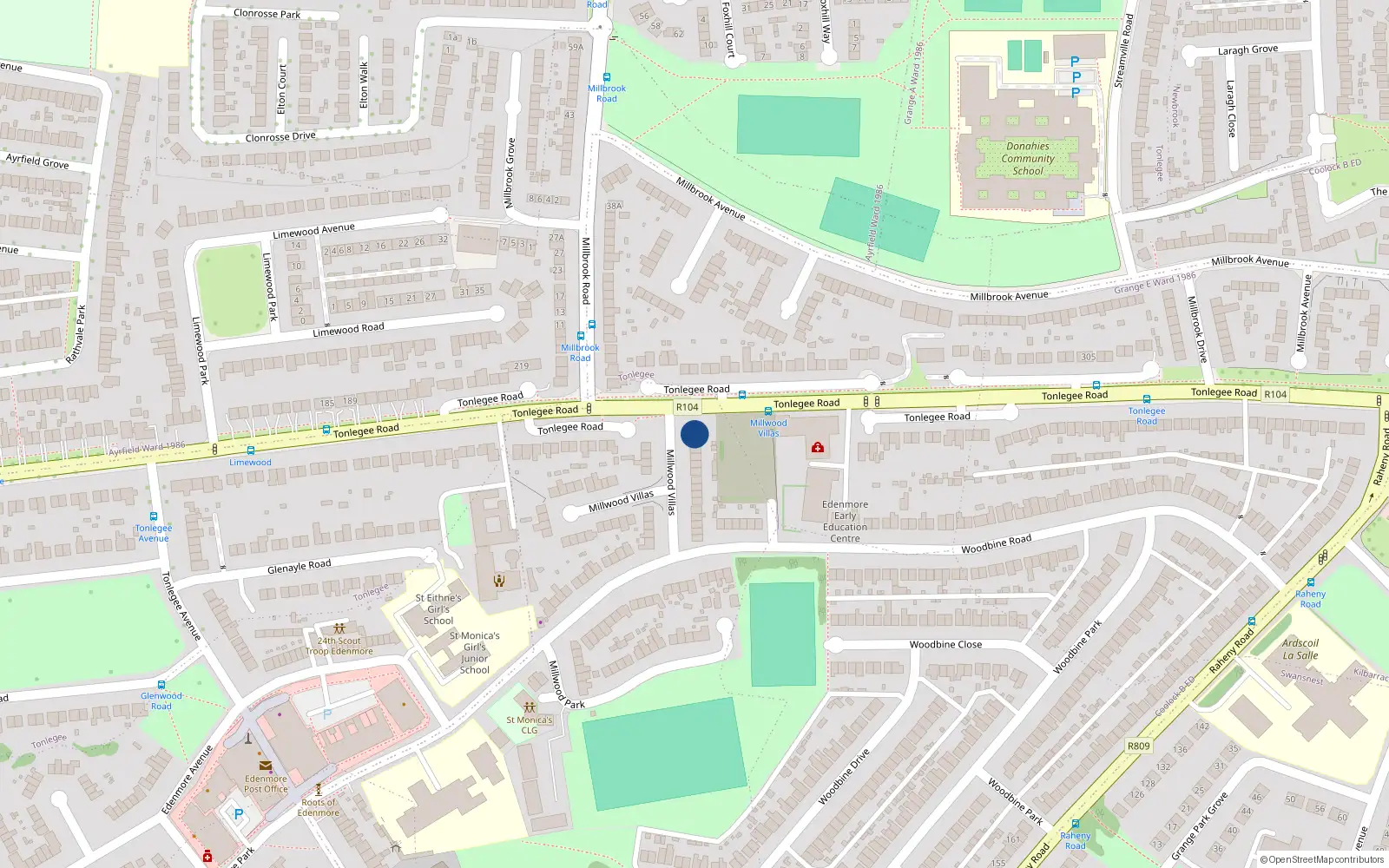 Overhead map showing the location of 1 Millwood Villas, Dublin 5