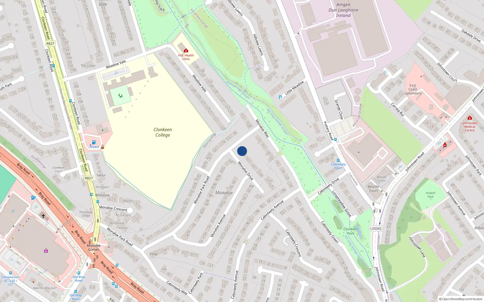 Overhead map showing the location of 1 Monaloe Drive, Blackrock
