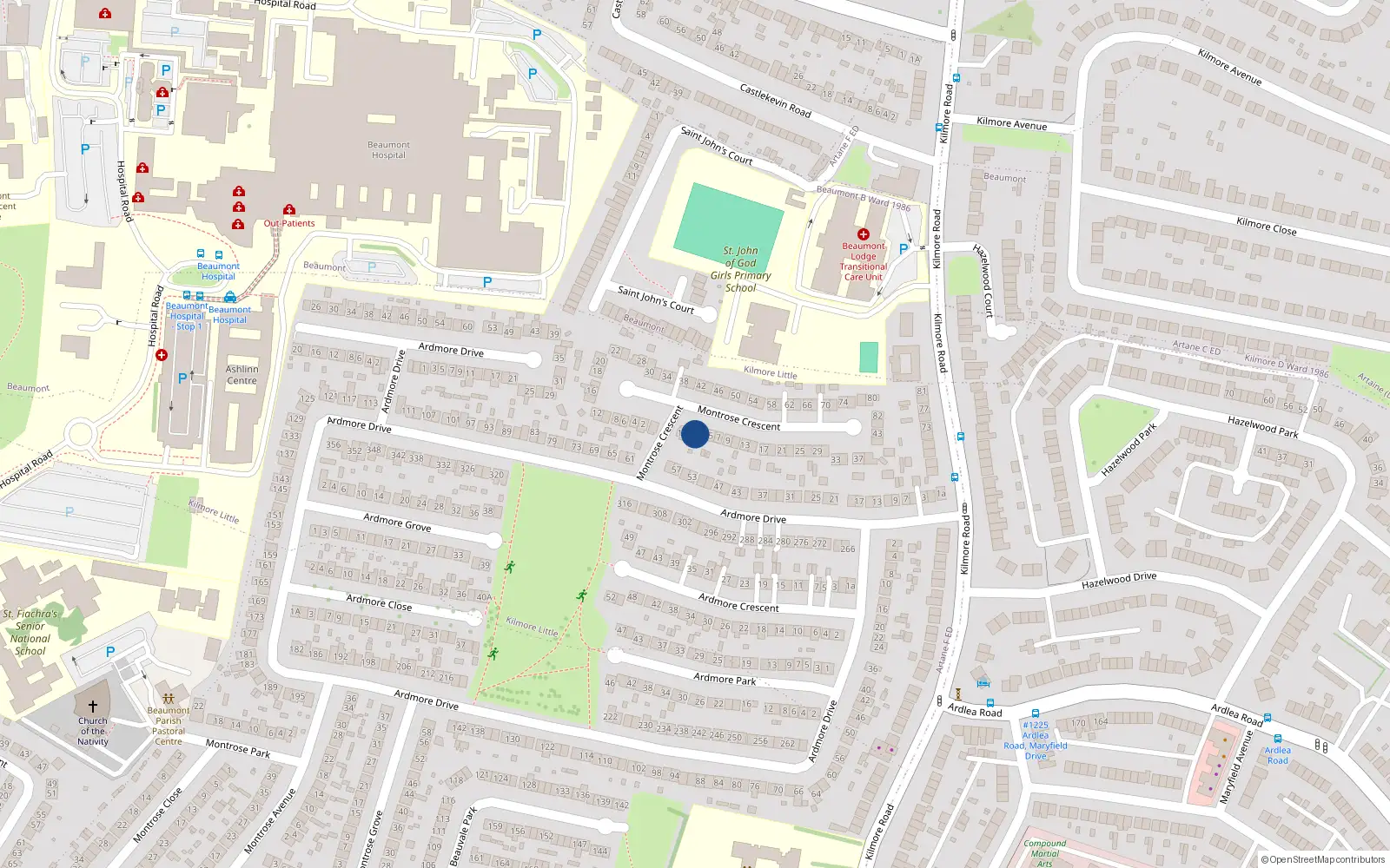 Overhead map showing the location of 1 Montrose Crescent, Dublin 5