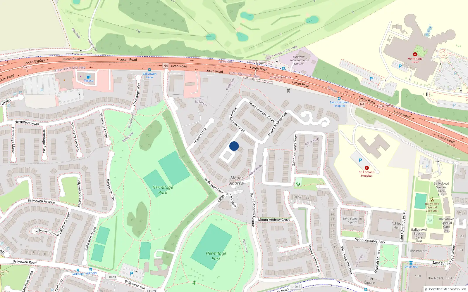 Overhead map showing the location of 1 Mount Andrew Crescent, Lucan