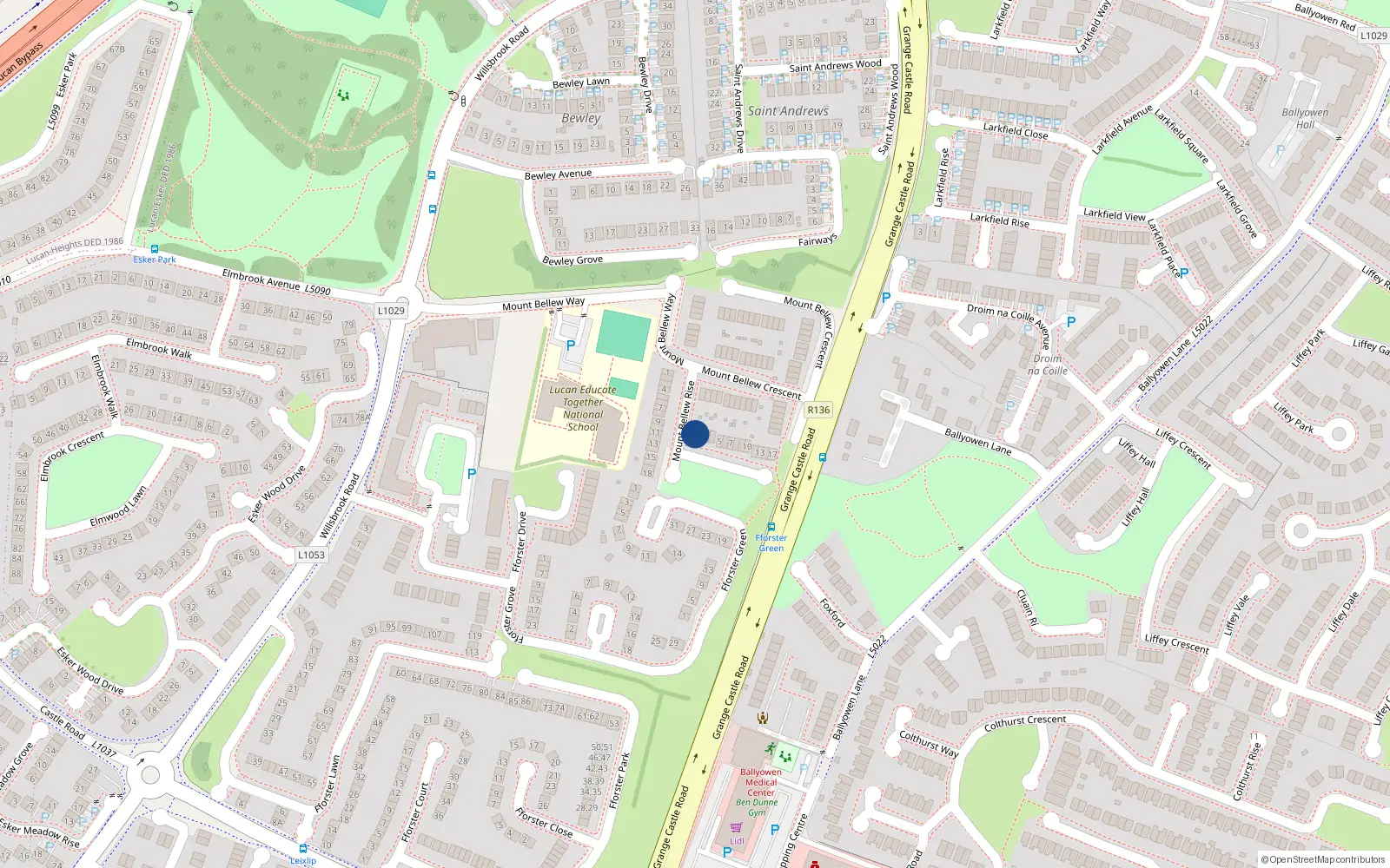 Overhead map showing the location of 1 Mount Bellew Green, Lucan