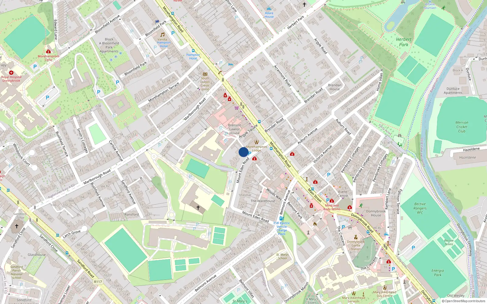 Overhead map showing the location of 1 Mount Eden Road, Donnybrook