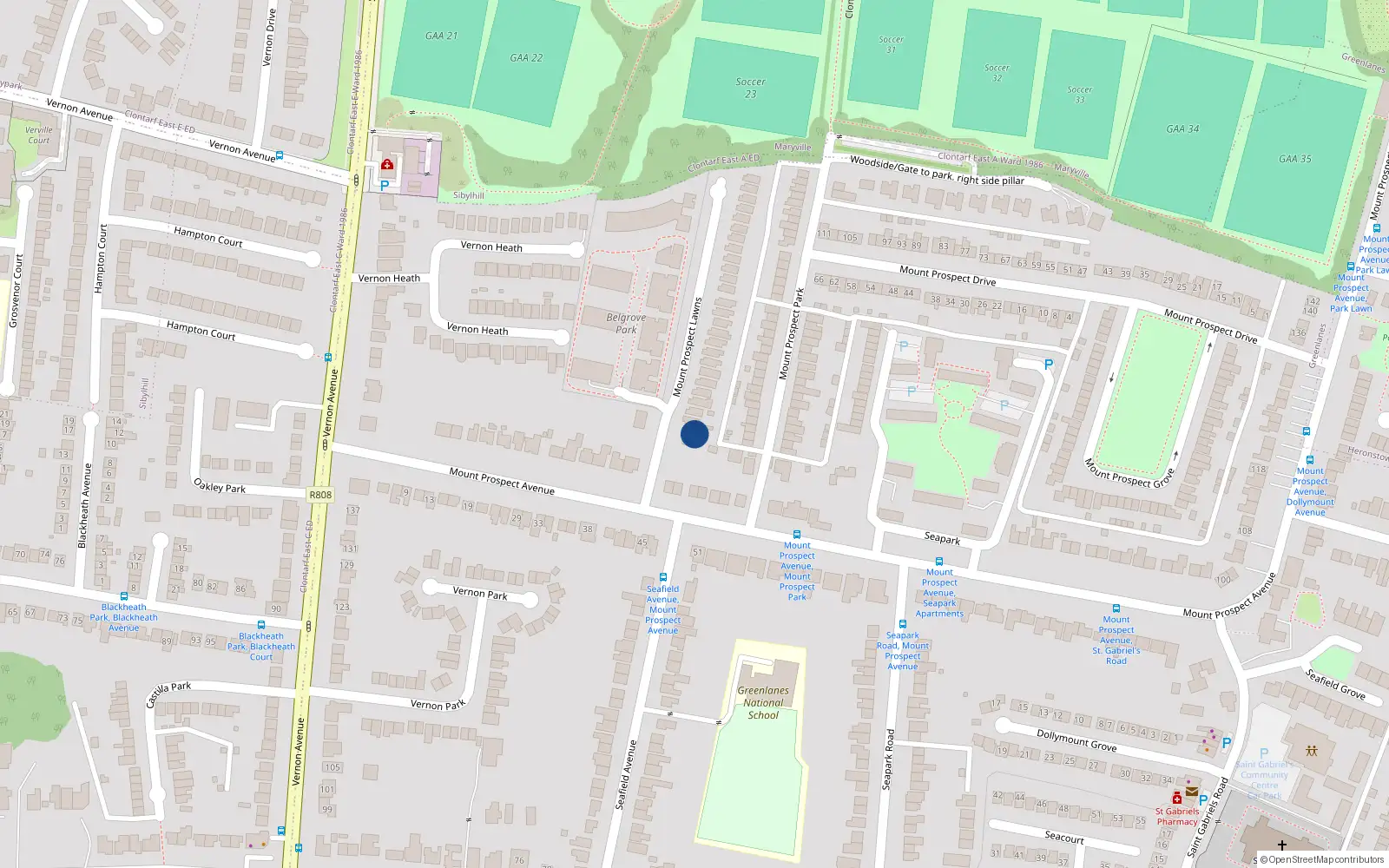 Overhead map showing the location of 1 Mount Prospect Lawns, Clontarf, Dublin 3