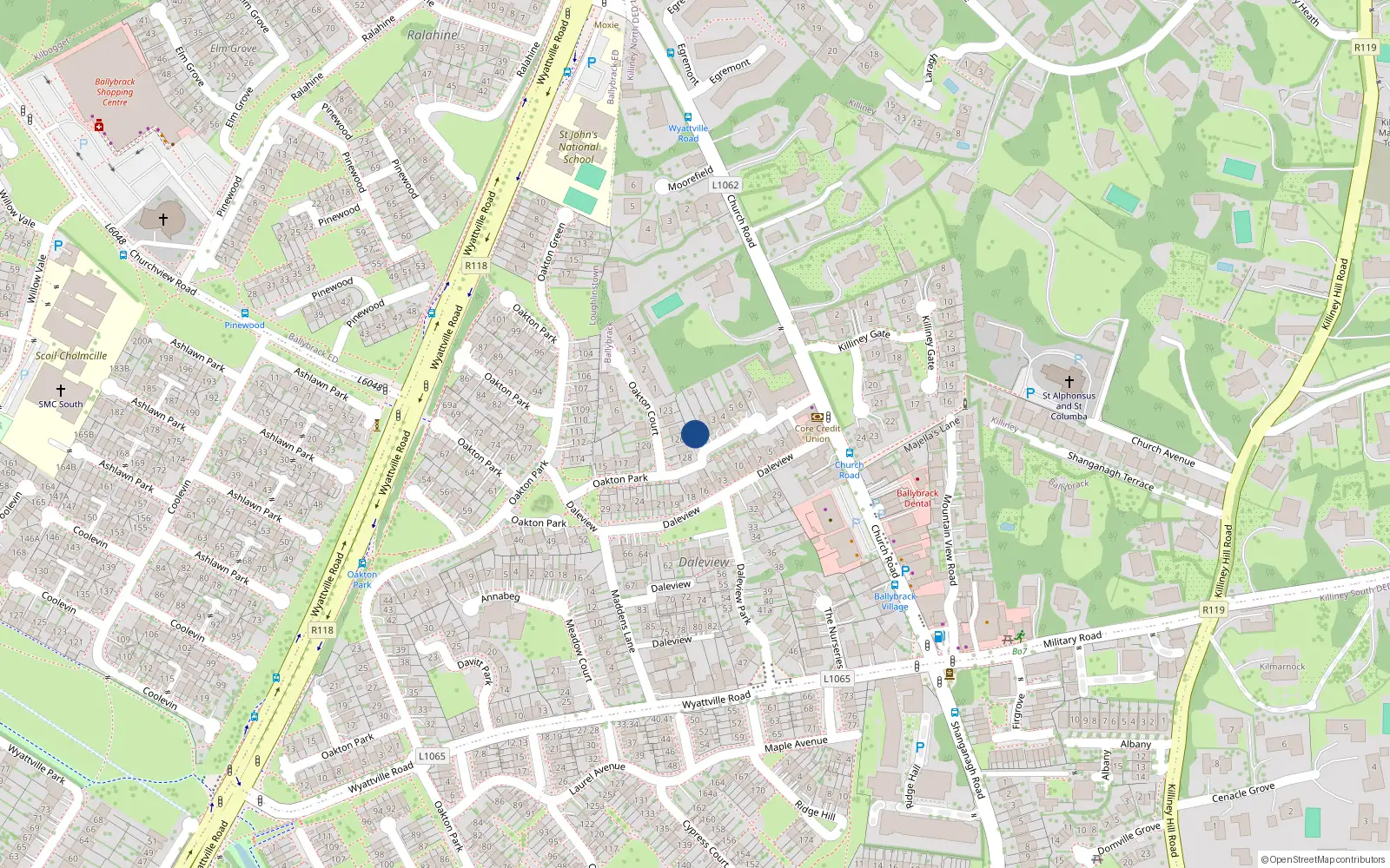 Overhead map showing the location of 1 Mountain Villa, Churchroad, Killiney